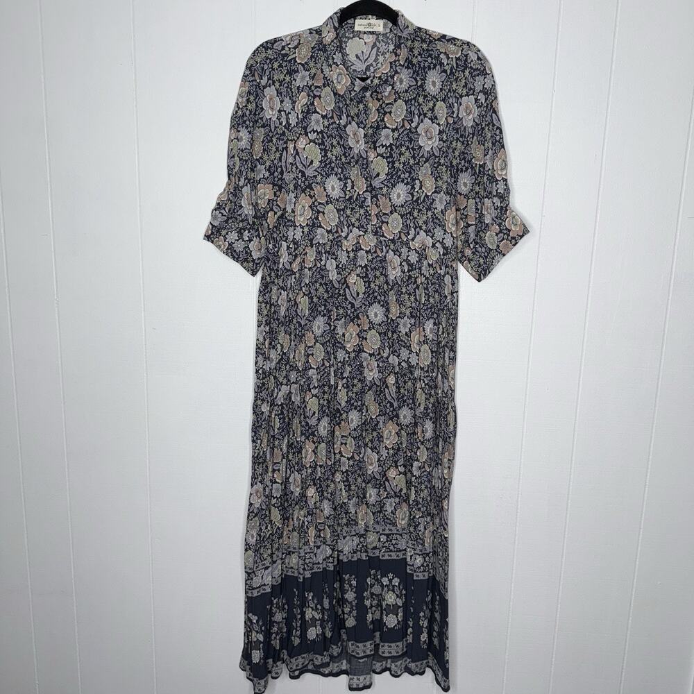 NATURAL LIFE Navy Floral Tiered Maxi Dress with Cream and Tan Flowers